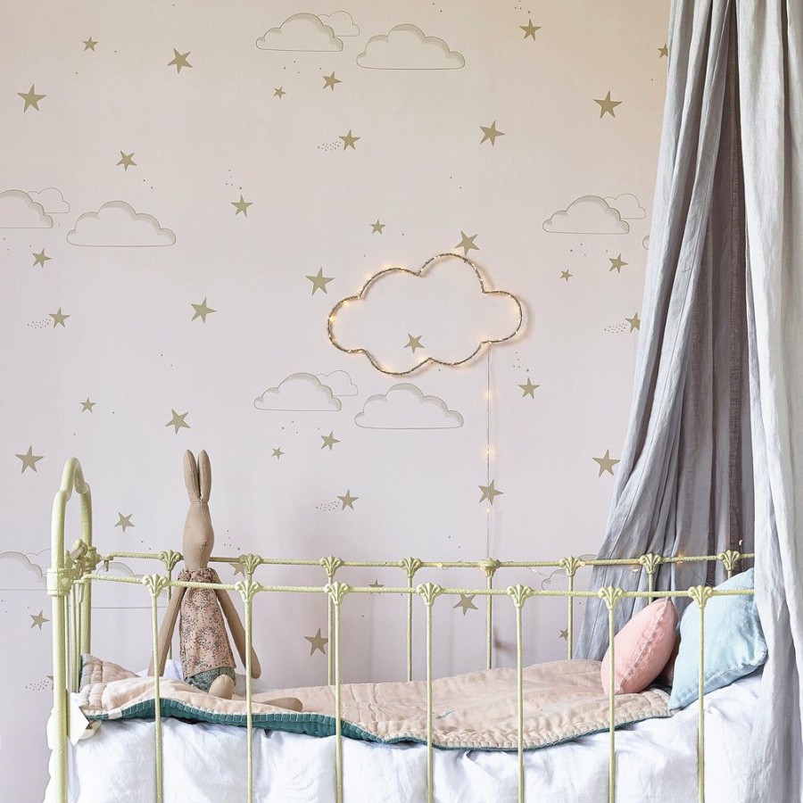 Kids Interiors & Decor * | New Arrivals Hibou Home Starry Sky Pink & Gold Wallpaper