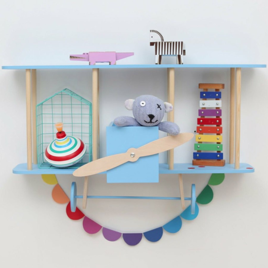 Kids Interiors & Decor * | Up Warsaw Airplane Wooden Shelf Blue Shelving