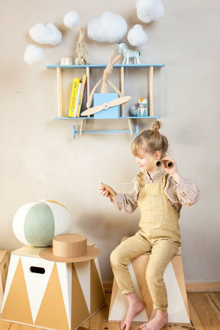 Kids Interiors & Decor * | Up Warsaw Airplane Wooden Shelf Blue Shelving