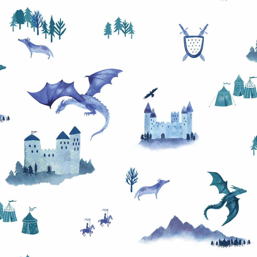 Kids Interiors & Decor * | New Arrivals Hibou Home Castles & Dragons Wallpaper