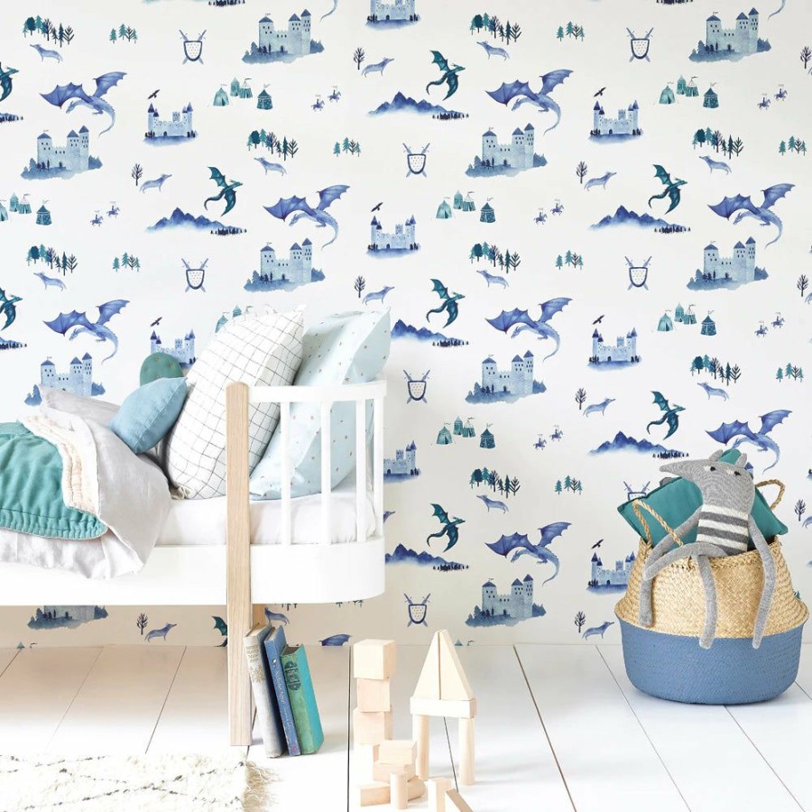 Kids Interiors & Decor * | New Arrivals Hibou Home Castles & Dragons Wallpaper