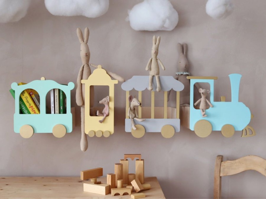 Kids Interiors & Decor * | Shelving Up Warsaw The Fantasy Express Train Shelf Pastel Grey